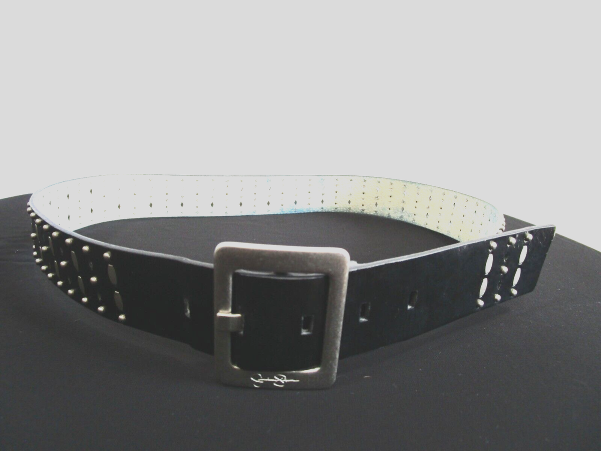 Jessica Simpson silver leather belt Jessica Simpson Pewter Leather Gunmetal Stud Belt... | Depop main image 3