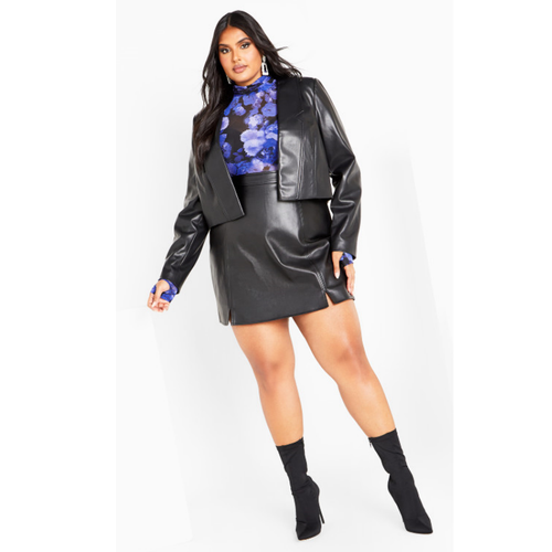 NWT City Chic Black Open Front Collared Cropped Faux Leather Jacket 22 Plus size - Picture 5 of 11