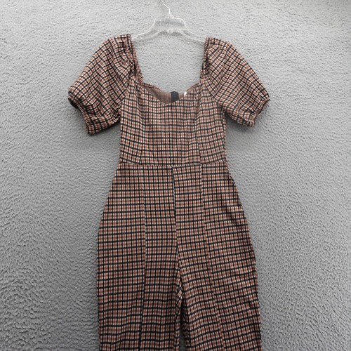 Mono Free People Oxford Tejido Pierna Acampanada Pequeño Negro Multi Cuadros Mujer Boho - Imagen 3 de 15