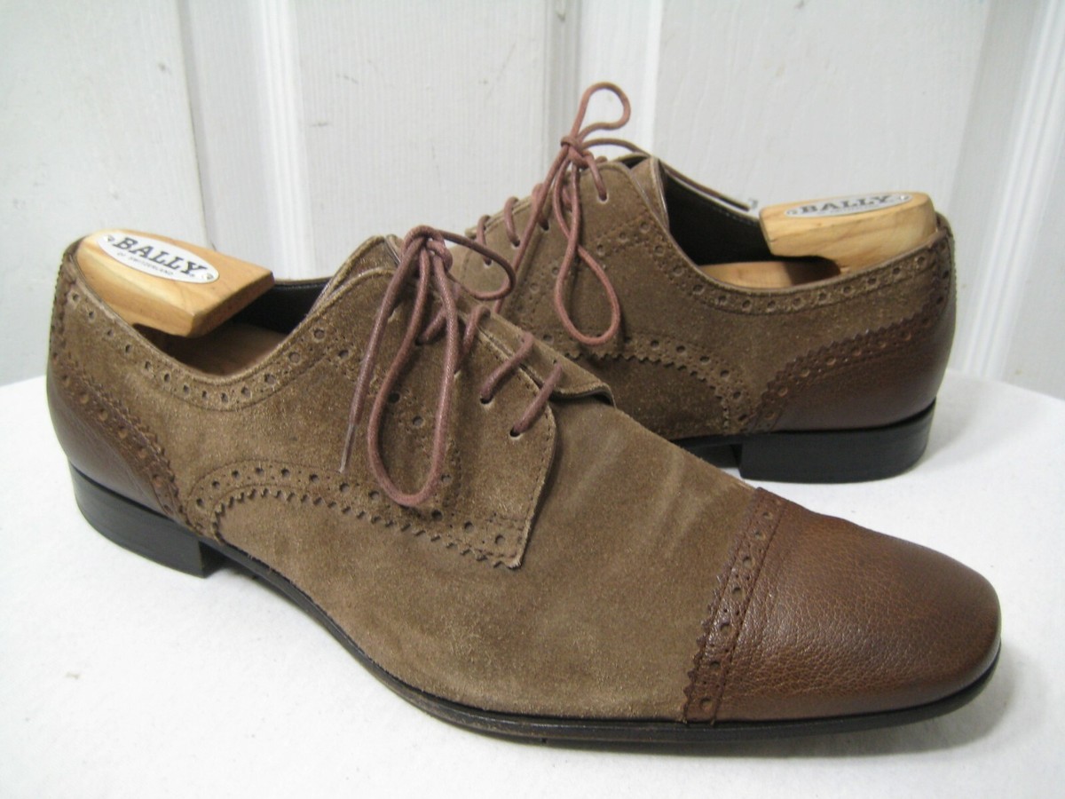 BALLY Brown Suede Leather Cap Toe Lace Up Shoes Men display picture 1