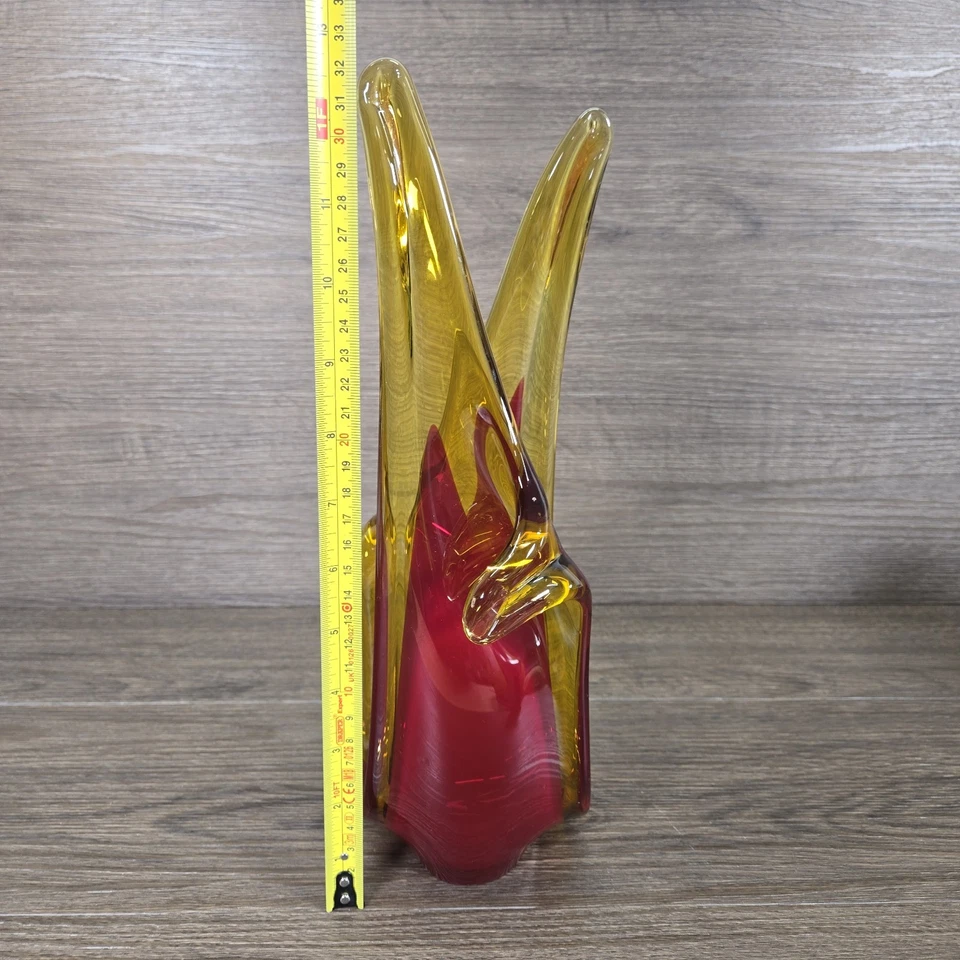 Selenium Art Glass Sculpture Vintage Spanish Murano Style Viartec Red Orange - Image 4 of 4