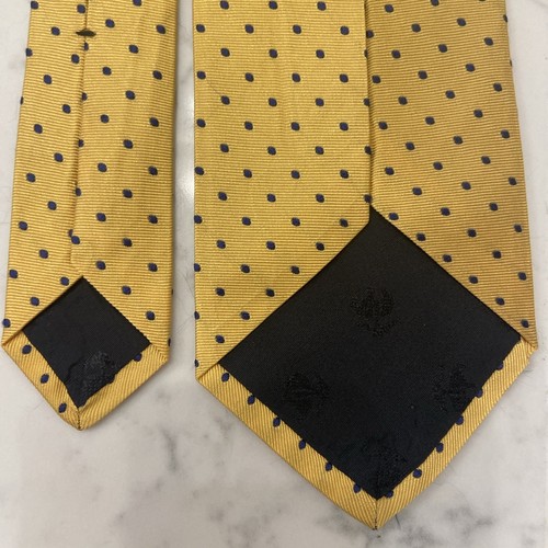 Brooks Brothers gelbe Krawatte mit marineblauen Tupfen 100 % Seide klassisch adrett USA - Bild 5 von 7