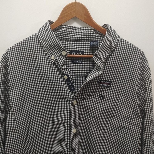 Chemise Homme Chaps Jaune à Carreaux - Manches Longues, Taille XL, Occasion Bon état