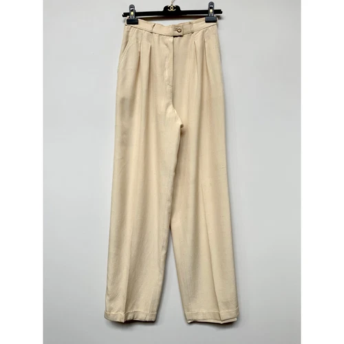 Pantaloni pantaloni vintage CHANEL vita alta panna seta pieghe davanti taglia 6 27"