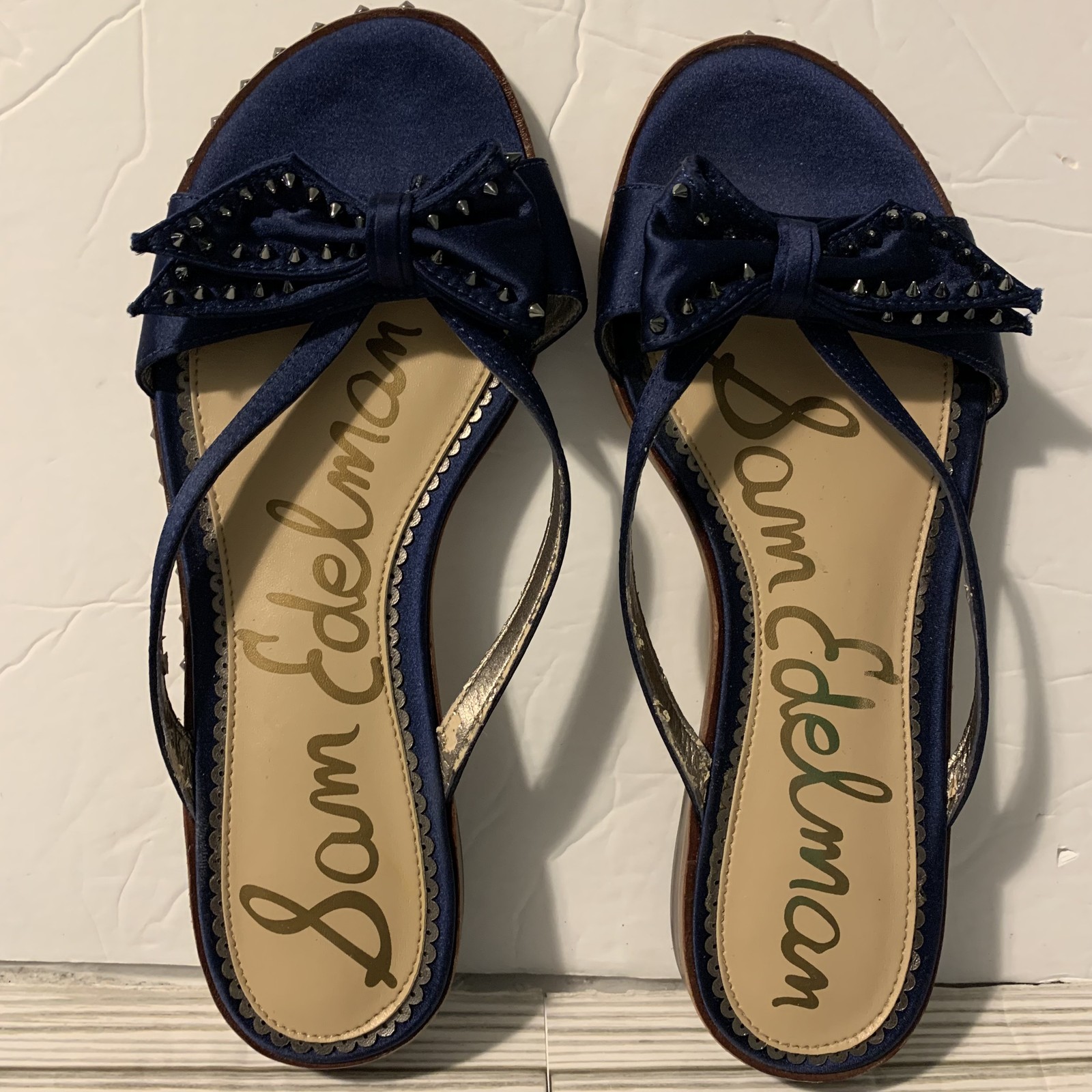 SAOLA Scarpe Sam Edelman donna taglia 7 raso fiocco slip on borchie suola pelle