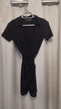 PrettyLittleThing UK Size 8 - Black Collared V Neck Dress - Exposed Thighs Hole