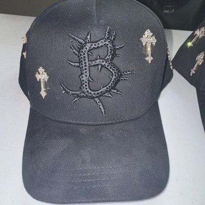 Barbas B Cross Cross Hat Adjustable Black  New Brand Rhinestones, Bling Suede