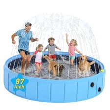 Foldable Dog Pool with Sprinkler, 97 in Extra Large Dog 97 inches Round