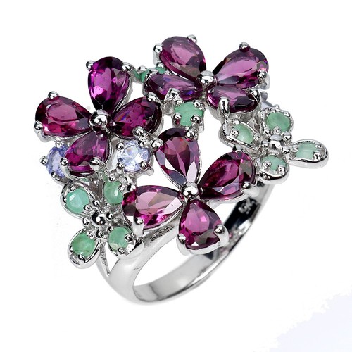 925 Sterlingsilber Ring Birne Rhodolith Smaragd Natural Edelstein Schmuck Größe - Bild 2 von 13