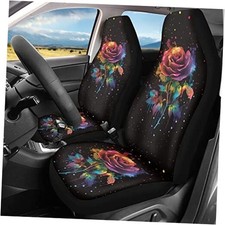 Car Seat Covers Set of 2 Print Auto Accessories Rainbow Splashed Rose Flwoers