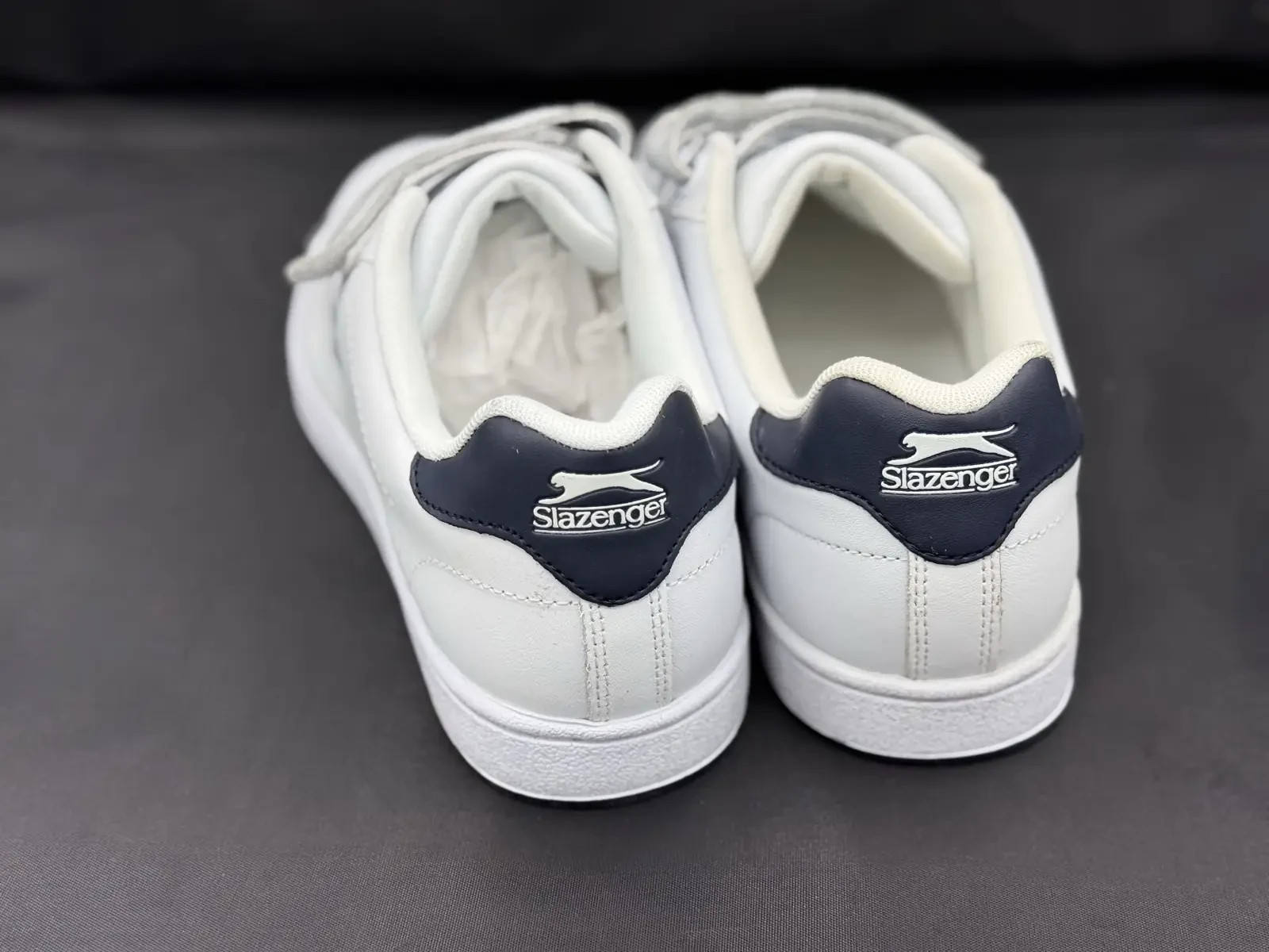 Slazenger Ash Strap Trainers Mens UK 7 EU41 White Navy Casual Hook Loop Shoes image 5