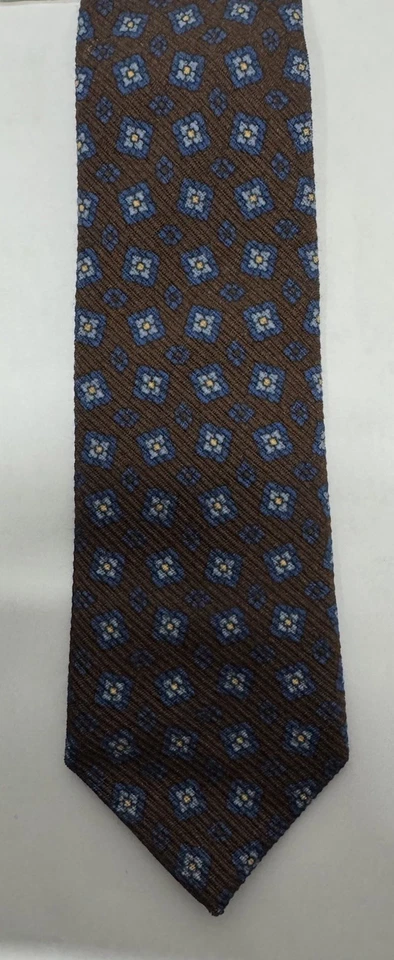 Corbata Jcrew Ludlow, 100% Lana Italiana, Acanalada Marrón y Azul con Formas Geométricas Foto 3 de 3