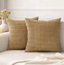 MIULEE Pack of 2 Corduroy Decorative Throw Pillow Covers 16x16 Inch Soft Boho...