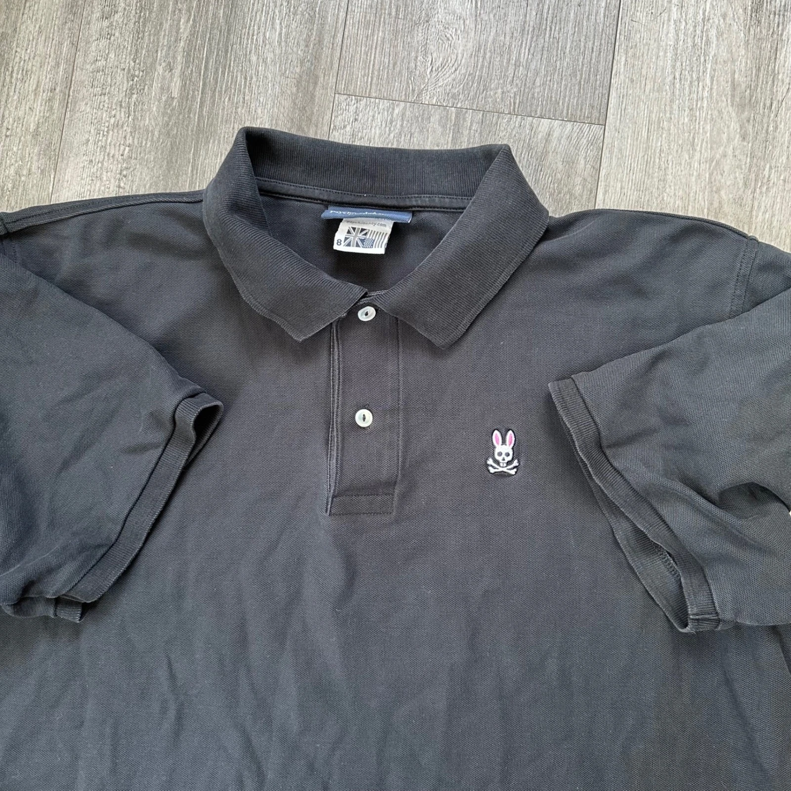 Psycho Bunny Black Skull Polo Shirt Short Sleeve Size 8/XL men prima cotton