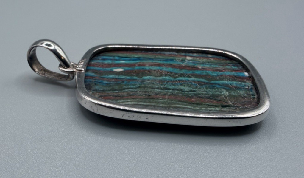 SJ Large rectangular rainbow calsilica pendant 92… - image 5