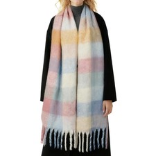 Womens Winter Scarf Chunky Oversized Plaid Thick Blanket Big Warm Shawl