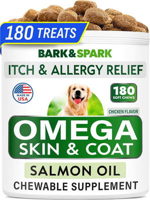Omega 3 for Dogs - 180 Fish Oil Treats for Dog Shedding, Skin Allergy Chews, Itc