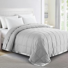 Soft Lightweight Queen Size Down Blanket - All Seasons, Light Grey 90"x90