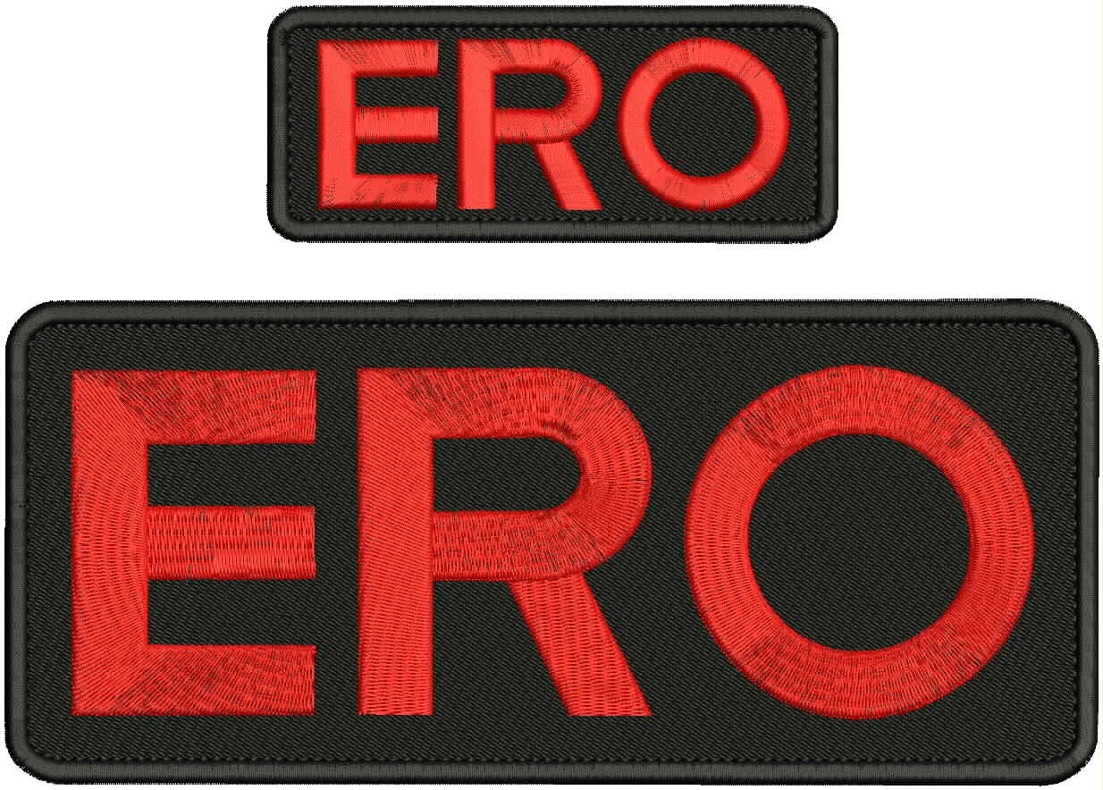 ERO EMBROIDERY PATCHES 4X10 AND 2X5 HOOK ON BACK RED ON BLACK .