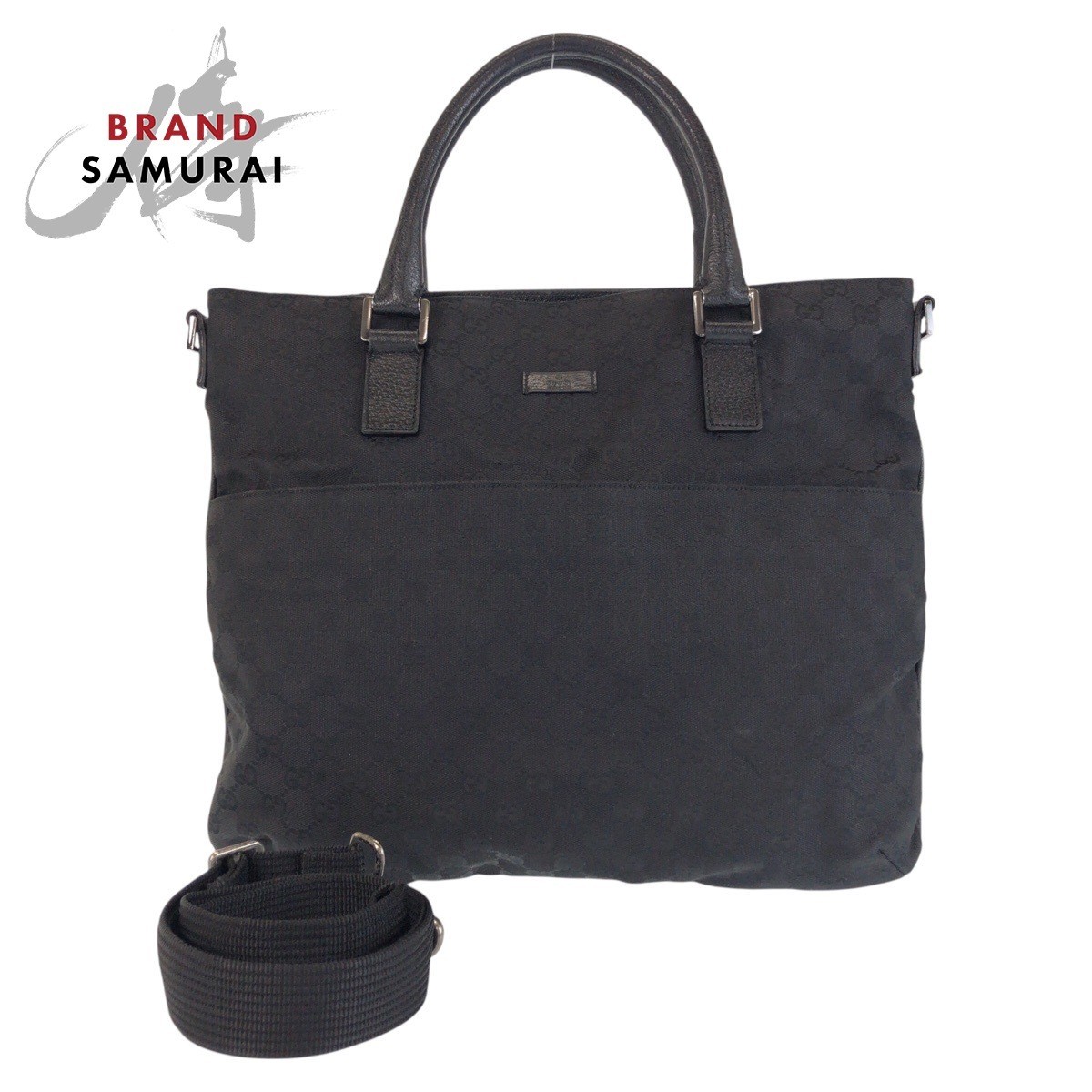GUCCI Black GG Canvas Leather Shoulder Bag Japanese Import