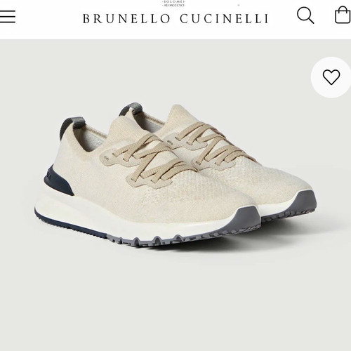 Brunello Cucinelli Cotton Chiné Knit Runners Beige Gray Low Top Lace-Up Sneaker
