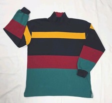 Thatcher & Cross Sweater Men's Large Striped Colorblock Rugby Mock Turtleneck