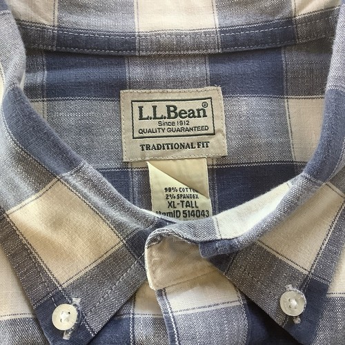 Camicia uomo LL Bean manica corta blu e bianca a quadri taglia XL cotone alto - Foto 3 di 11