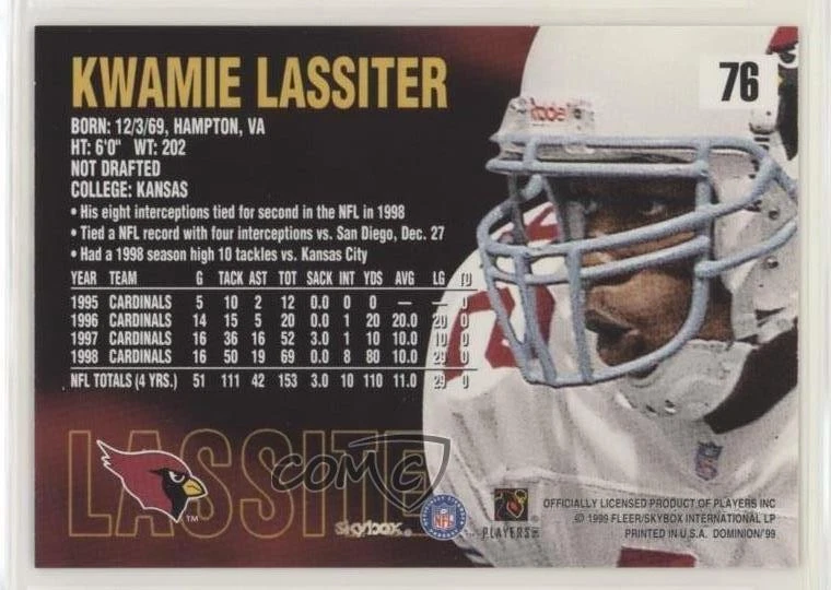 1999 Skybox Dominion Kwamie Lassiter #76 Rookie RC - Image 2 of 2