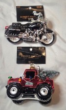 1 Robert Stanley Glass Christmas Ornament: Motorcycle OR Pickup Truck with Tree