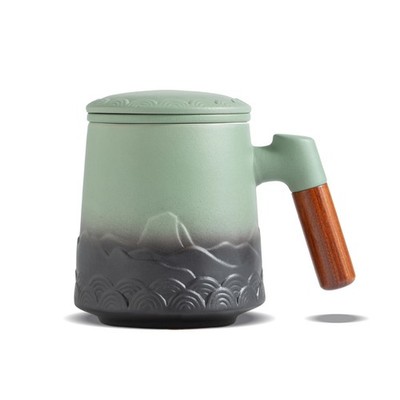 ZENS Tea Mug w/ Infuser & Lid, 16.9 oz Embossed Ceramic Loose Leaf Steeper