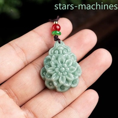 Jadeite Rose Flowers Pendant Ice Kind Handmade Carved Women's Necklace