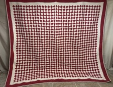OMG! Vintage Hand Crafted & Quilted Red & White Patchwork Quilt 98x90 queen #44