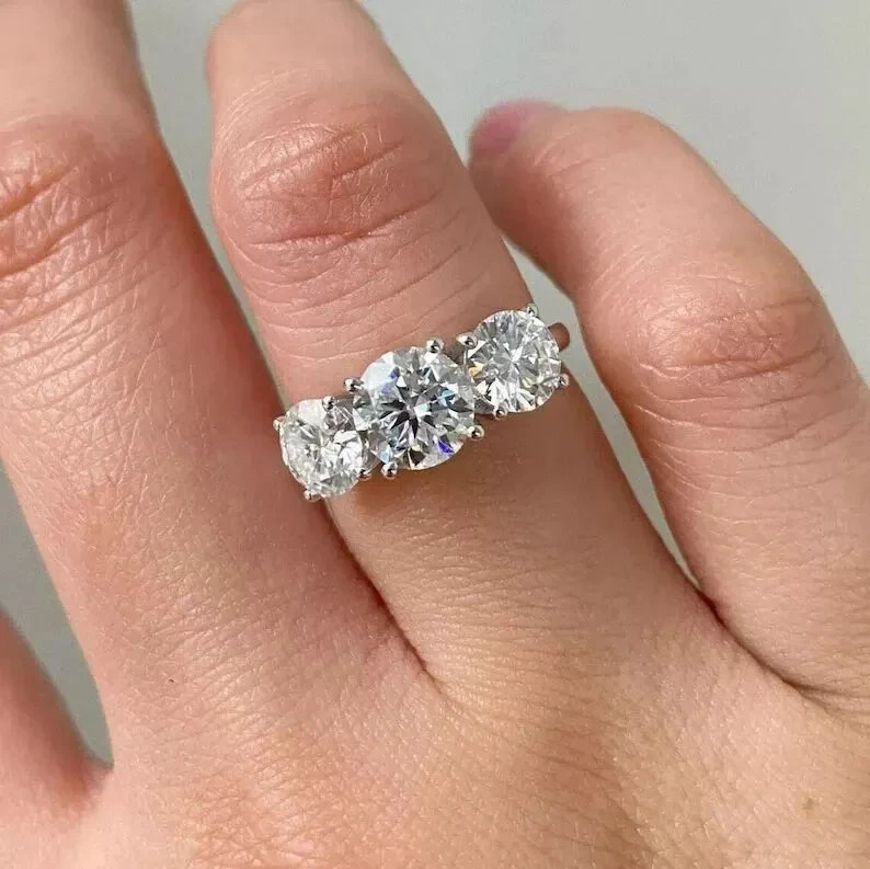 3Ct Round Cut Lab Grown Diamond Three Stone Engagement Ring IGI