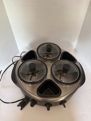 Crock-Pot Triple Dipper SCRTD300-BS 1 Quart Crocks Lazy Susan EUC Tested