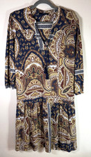 NEXT Multi Colour Paisley Pleat Dress UK 14 Boho Hippie Casual Festival Tassels