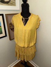 Current Air Of Los Angeles LG Stripe Pleated Mini Marigold  Tiered Dress