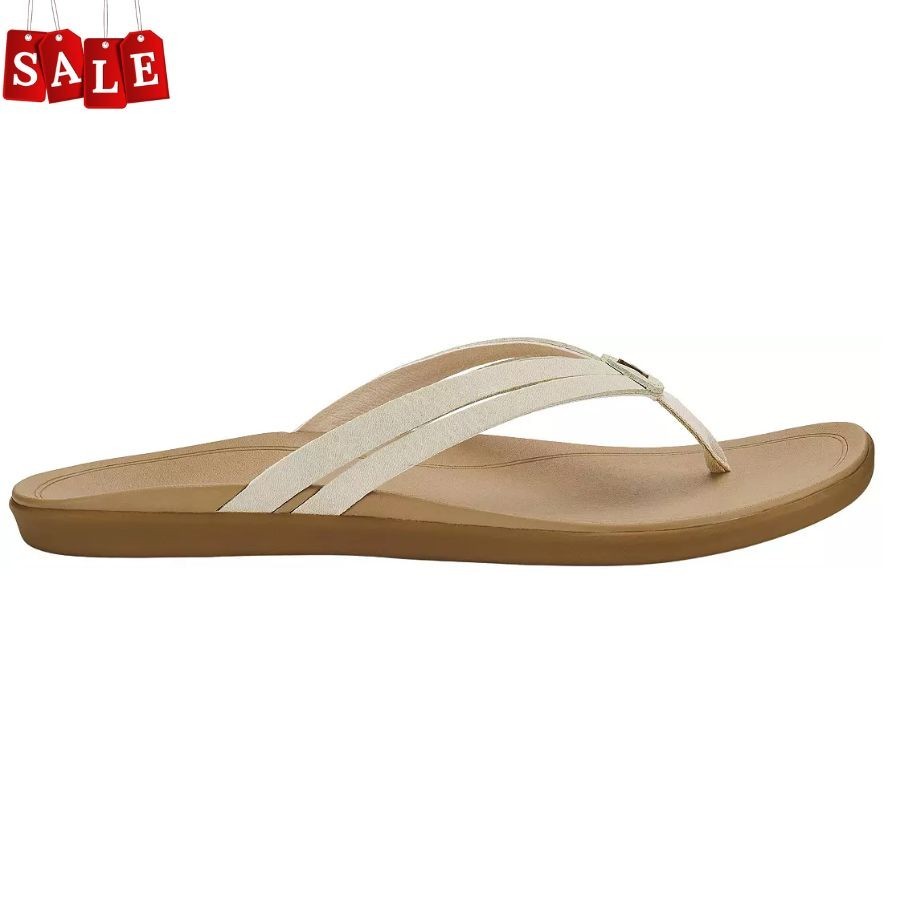 New -OluKai Women's Ho‘opio Hui Flip Flops - Color : White/Tan ,Medium/B