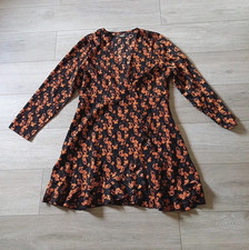 Missguided Plus Black & Tan Floral Frilled Flared Dress Casual Holiday Boho UK18