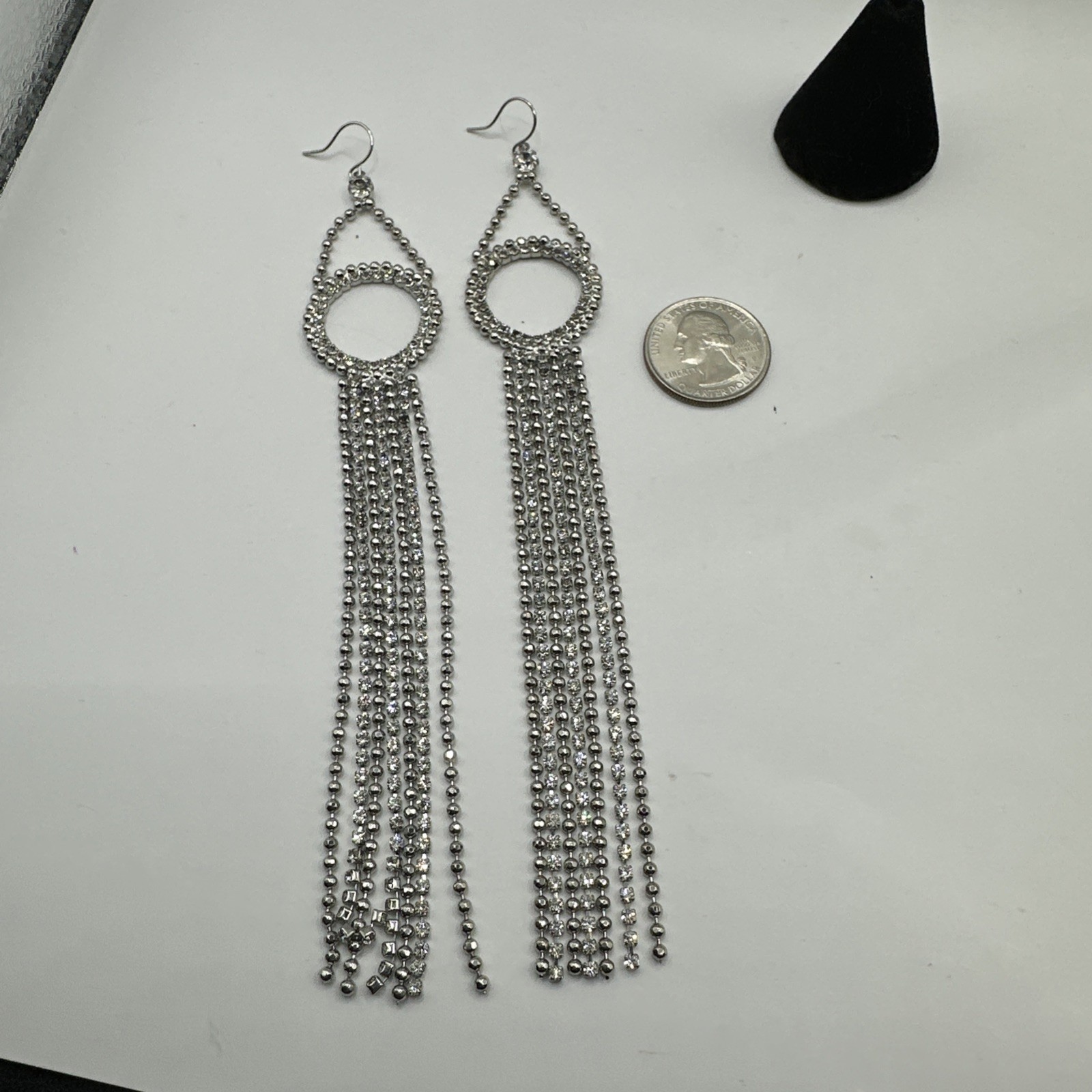 Exceptional Super Long! Rhinestone Dangle Pierced… - image 4