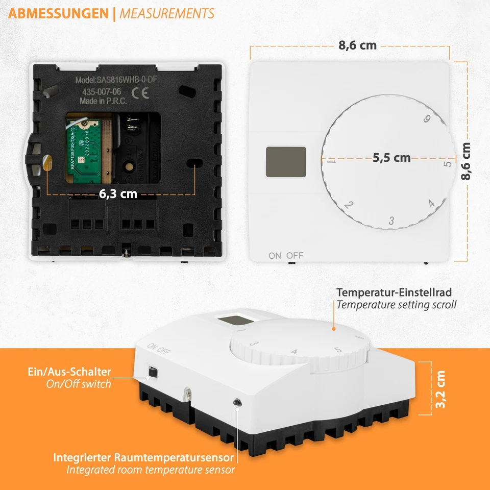 Funk Raumthermostat Thermostat Set 868MHz 100Meter Reichweite Infrarot Heizung - Bild 4 von 4
