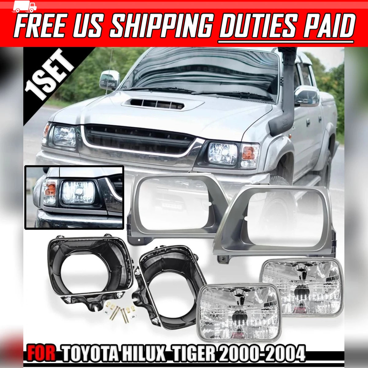 Set Headlights Front Housing Bucket Fit Toyota Hilux D4D 4WD 2001