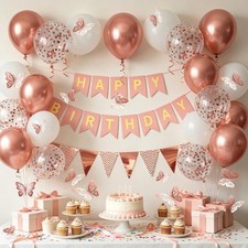 Rose Gold Birthday Decorations Women, Happy Banner Gold, Pink