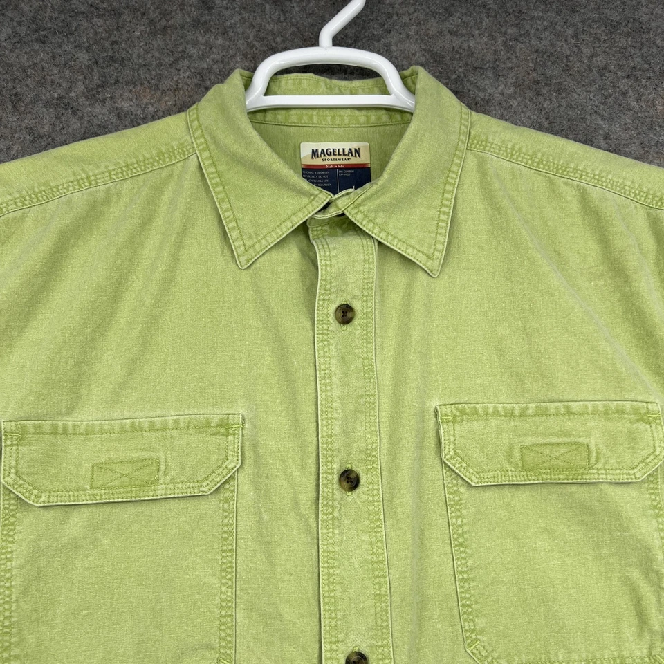 Magellan Button up Shirt Mens Large Green Long Sleeve Cotton Pockets Outdoors - Image 2 of 4
