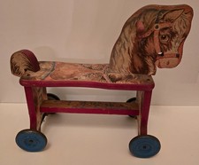 Antique Gong Bell Ride On Wooden Horse