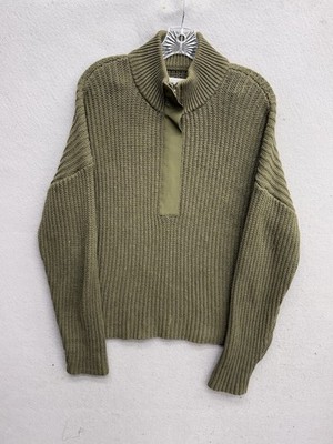 Outerknown Men 1/4 Zip Henley Chunky Knit Pullover Sweater Cotton Green Small