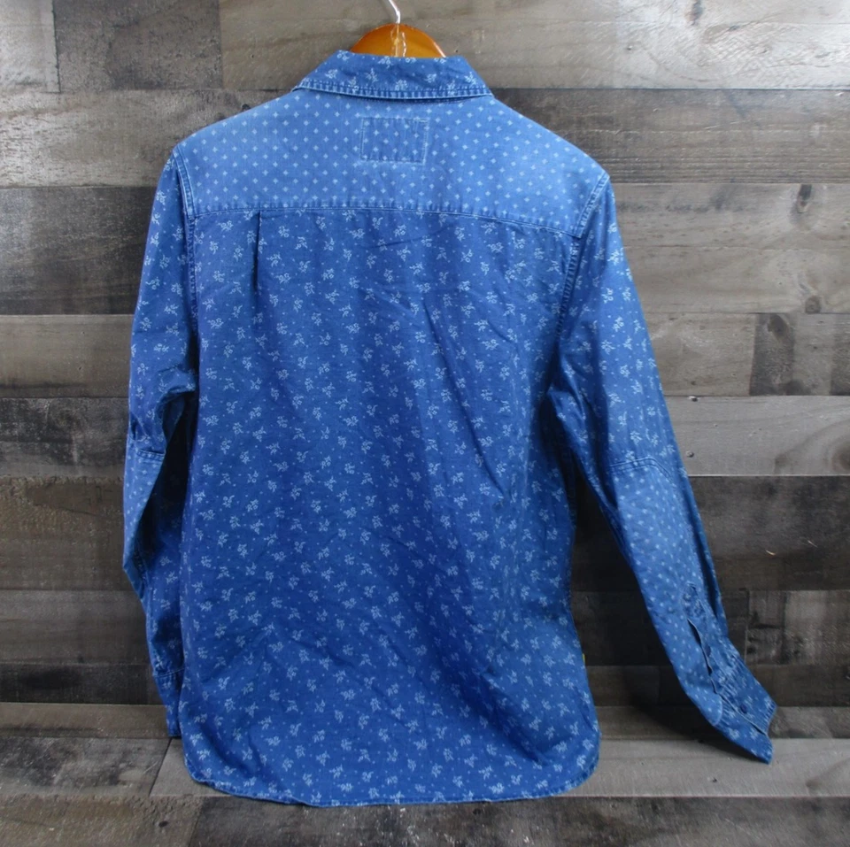 Barking Irons Shirt Mens Medium Blue Bob Dylan Collection Indigo Floral Print - Image 3 of 4