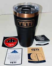 New 2025 Yeti Folds Of Honor FOH Black Copper Stackable 20 oz Rambler In Hand