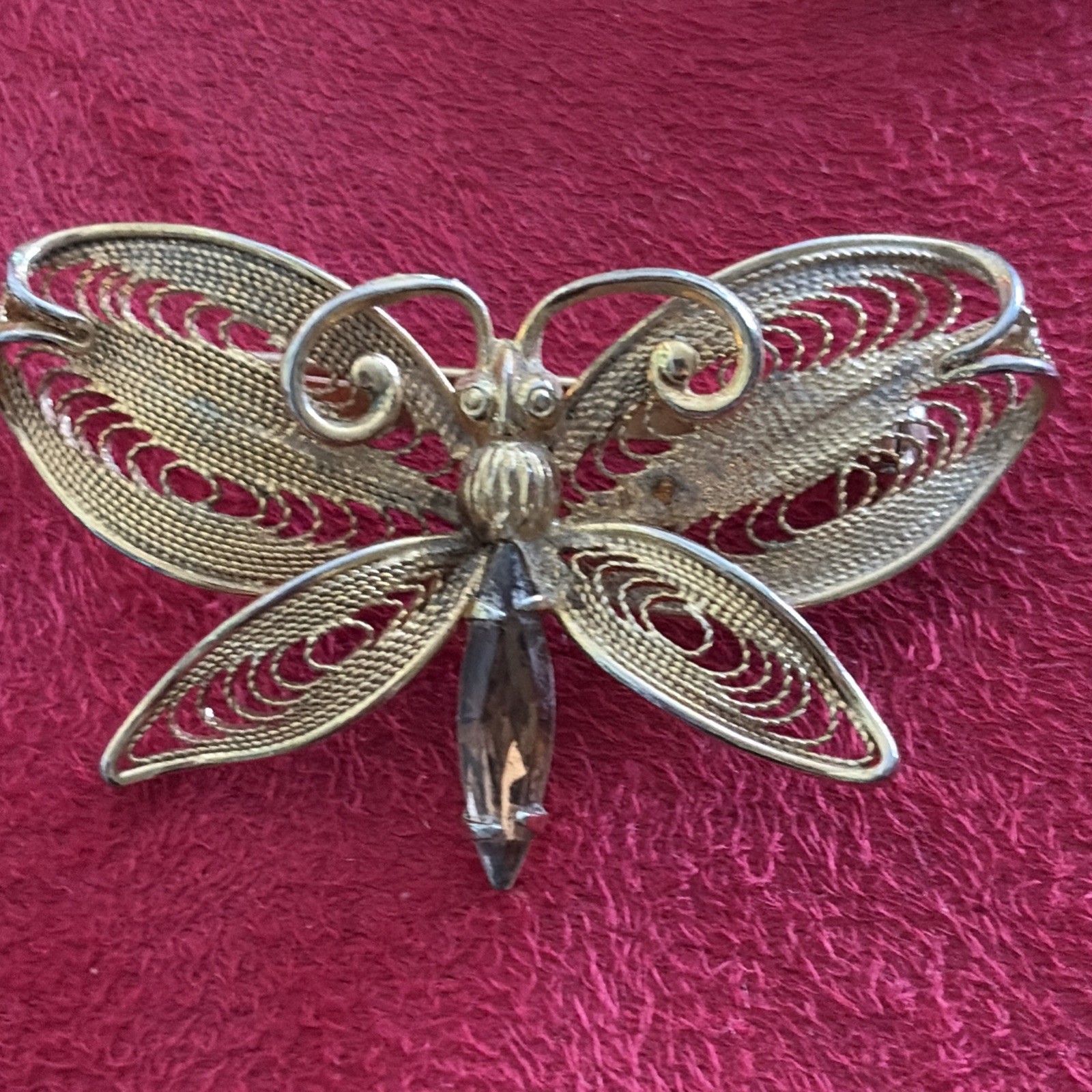 Napier Butterfly Brooch Pin Filigree Gold Tone With Jewel Tail Vintage