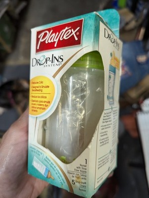 Playtex Drop Ins System Original Nurser Baby Bottle 4 oz Slow Flow Latex GREEN