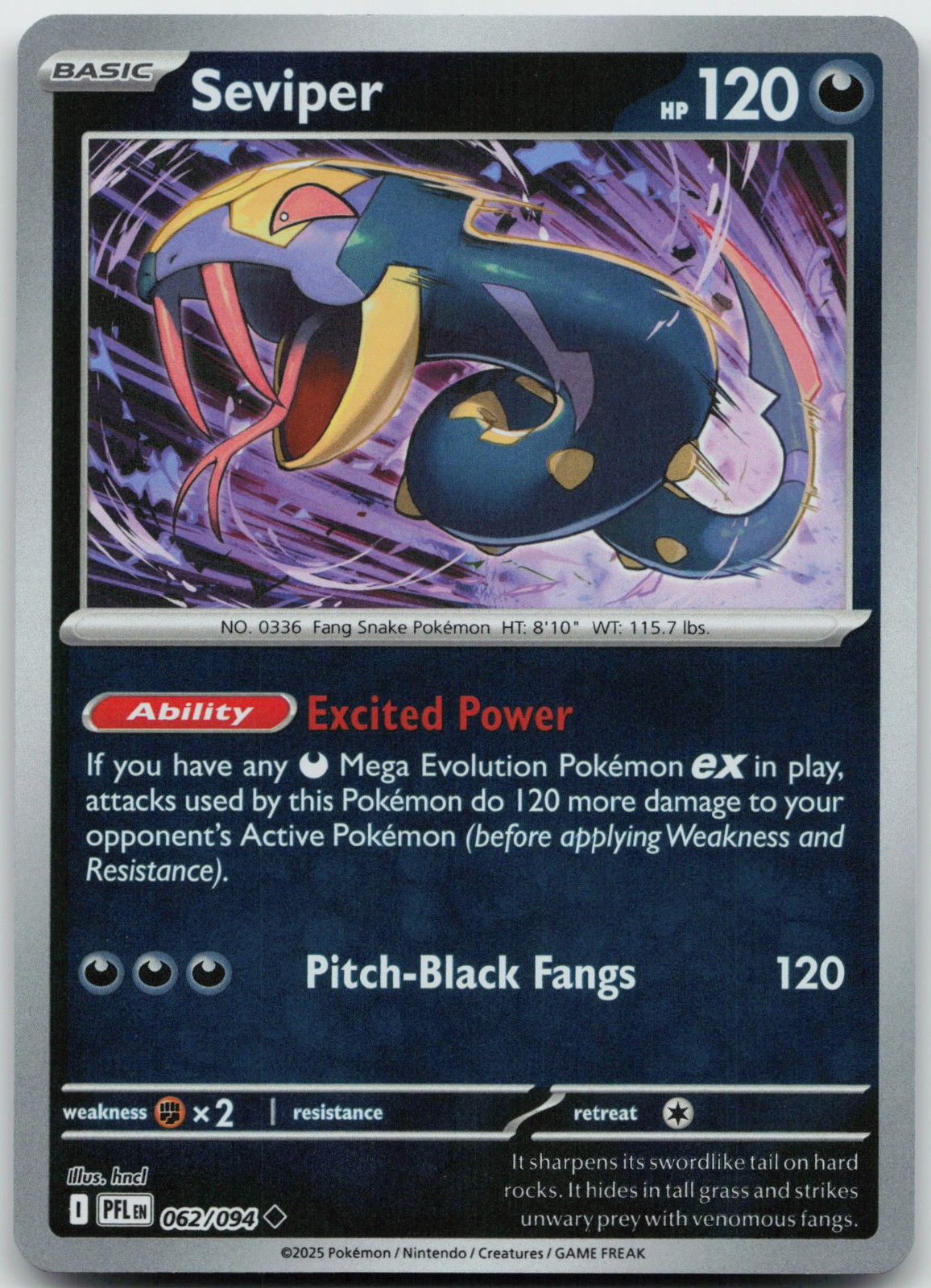 Seviper 062/094 Reverse Holofoil (RH) ME02: Phantasmal Flames (PFL) - NM/LP
